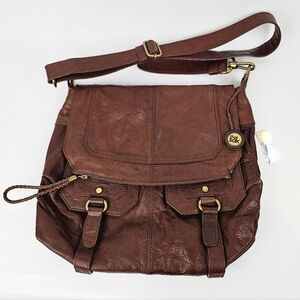 The Sak The Flap Brown Leather Satchel Tote Purse